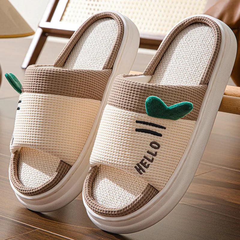 New Style Linen Slippers for Women Indoor Home Four Seasons Couples Non Slip Breathable Comfortable Floor House Slippers
