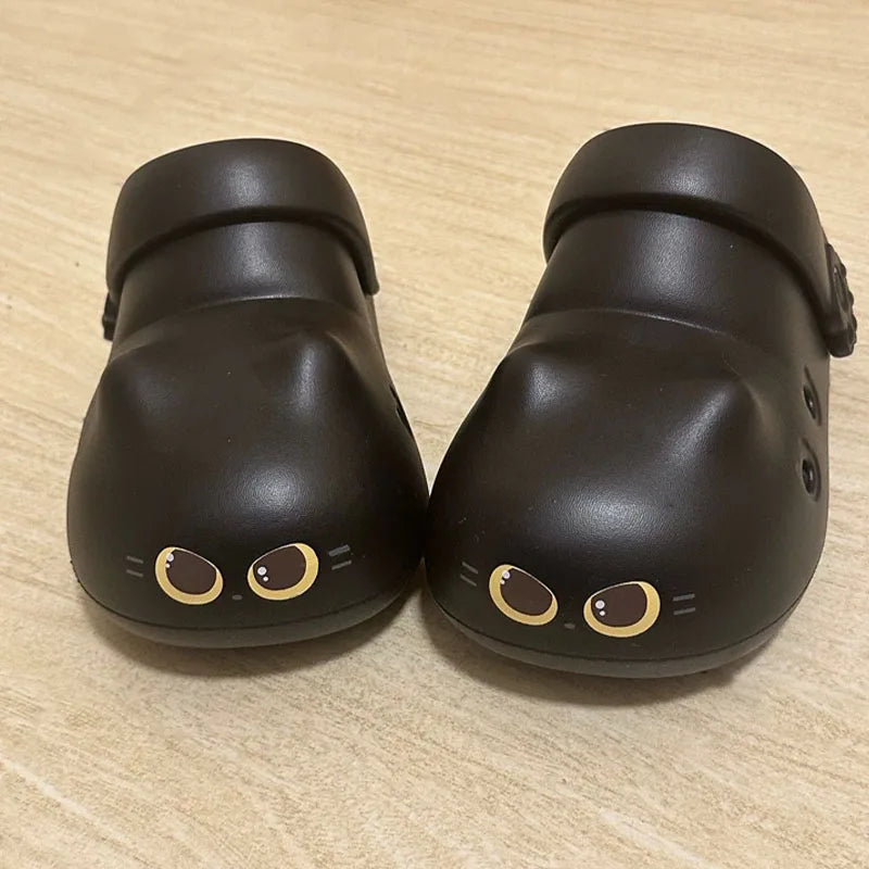 New creative black cat slippers for women summer soft cloud mules clogs woman strap sandal shoes cute kitty mary jane EVA sliper