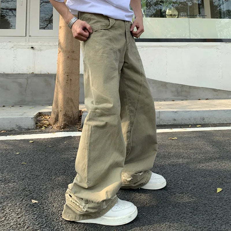 American Fashion Brand Retro Denim Jacket Men Summer New Silhouette Design Shoulder Vest Loose Pants Set Fashionable and Casual